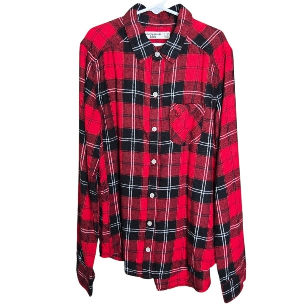 Abercrombie Kids Boys Cozy Outdoors Plaid Fleece Shirt Size 11 12 Button Front